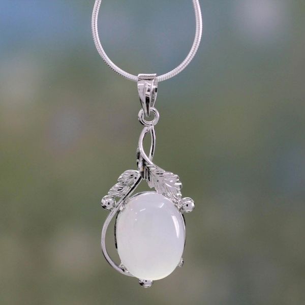 Alternate image for Chalcedony Necklace Sterling Silver Artisan Jewelry Moon Goddess Charm