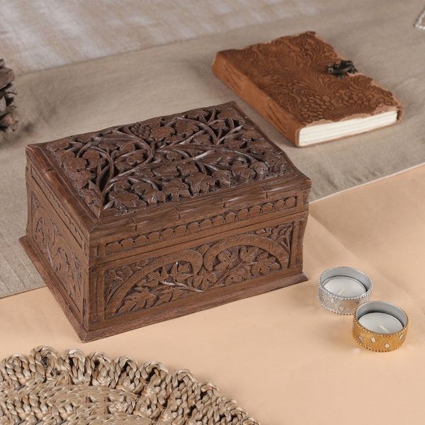 Alternate image for Hand Carved Wood Jewelry Box Rampant Nature