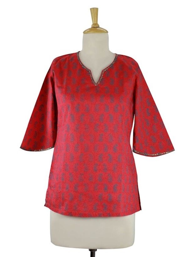 Alternate image for Handmade Block Print Paisley Cotton Tunic Top from India Crimson Delhi