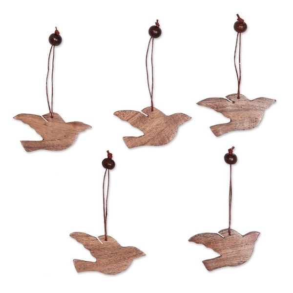 Alternate image for Wood ornaments Set of 5 Songbird Holiday