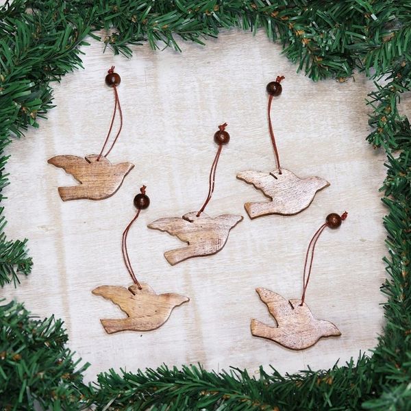 Alternate image for Wood ornaments Set of 5 Songbird Holiday