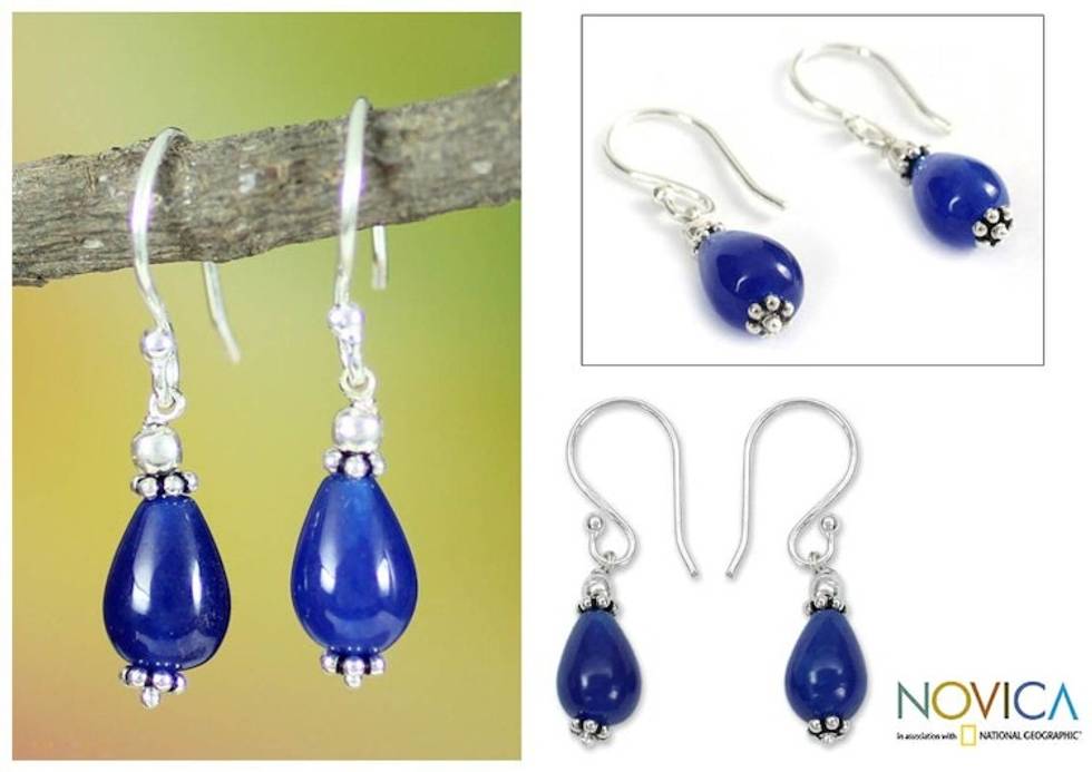 Sterling silver dangle earrings 'Blue Dewdrop'