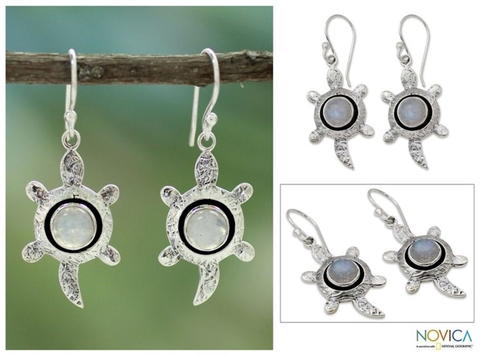 Moonstone dangle earrings 'Turtle Wisdom'
