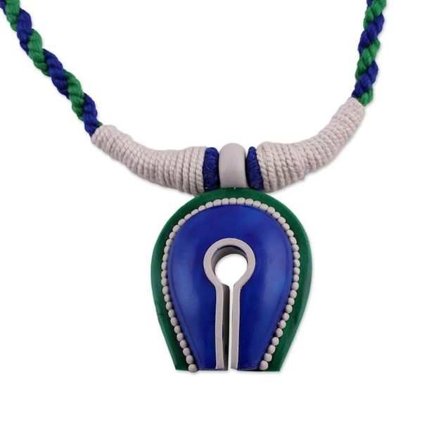 Alternate image for Handcrafted Ceramic and Cotton Pendant Necklace from India Locked Away