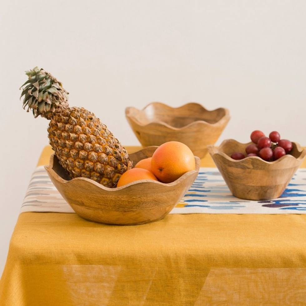 Set of 3 Handcrafted Mango Wood Serving Bowls from India 'Elevated Style'