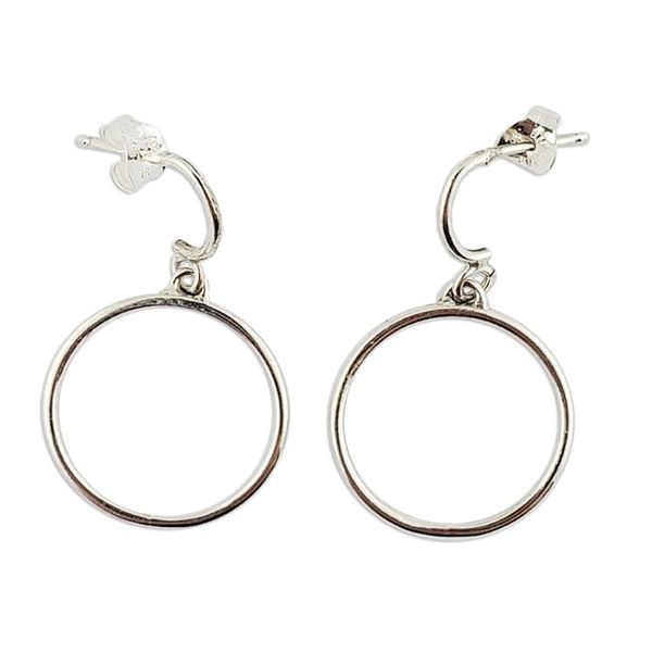Alternate image for Modern High-Polished Sterling Silver Dangle Earrings Shining Halo