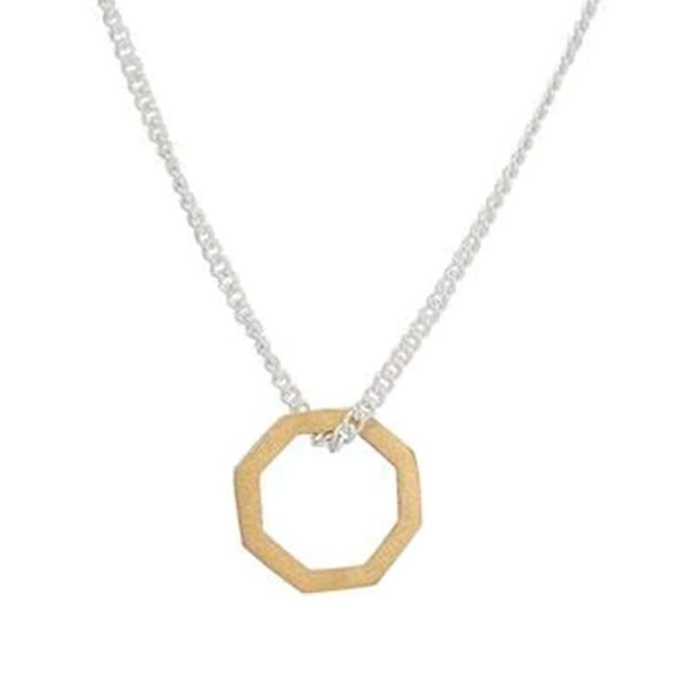 Gold-Plated Sterling Silver Contemporary Pendant Necklace 'Ardent Octagon in Gold'