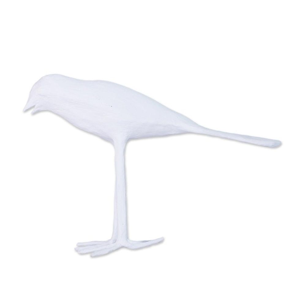 White Papier Mache Bird Sculpture 'Abada'
