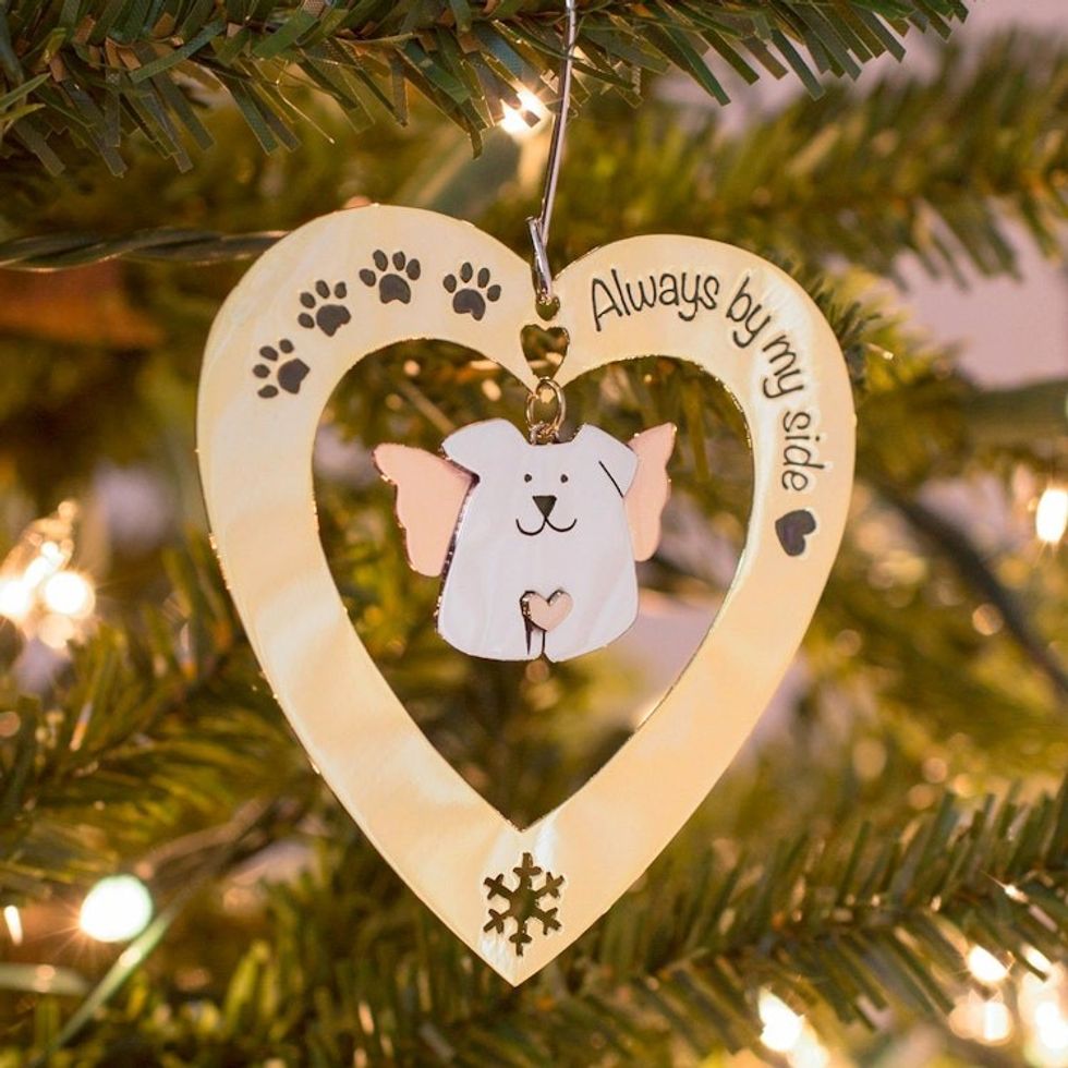 Heart-Shaped Angel Dog Holiday Ornament 'Always By My Side'