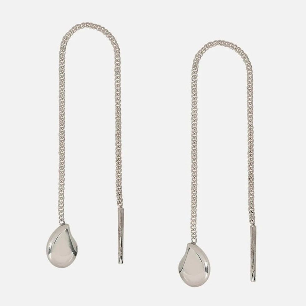 Sterling Silver Teardrop Threader Earrings 'Sleek Cascade'