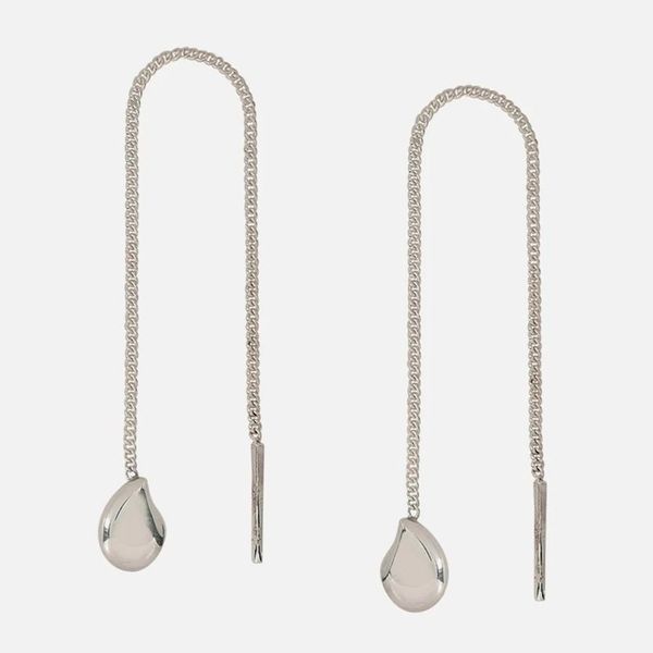 Image for Sterling Silver Teardrop Threader Earrings Sleek Cascade