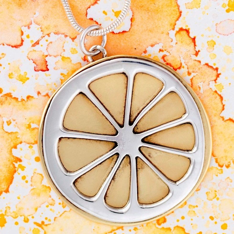 Sterling Silver and Brass Lemon Slice Pendant from Mexico 'Lemon Slice'