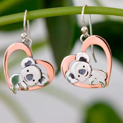 Alternate image for Sterling Silver and Copper Koala Dangle Earrings from Mexico Koala Love
