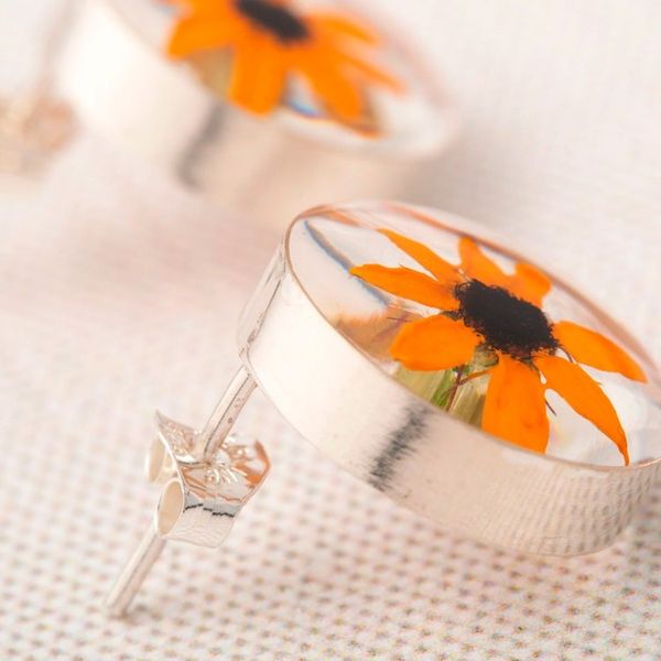Alternate image for Real Flower Resin Stud Earrings with Sterling Silver Accent Sweet Bloom