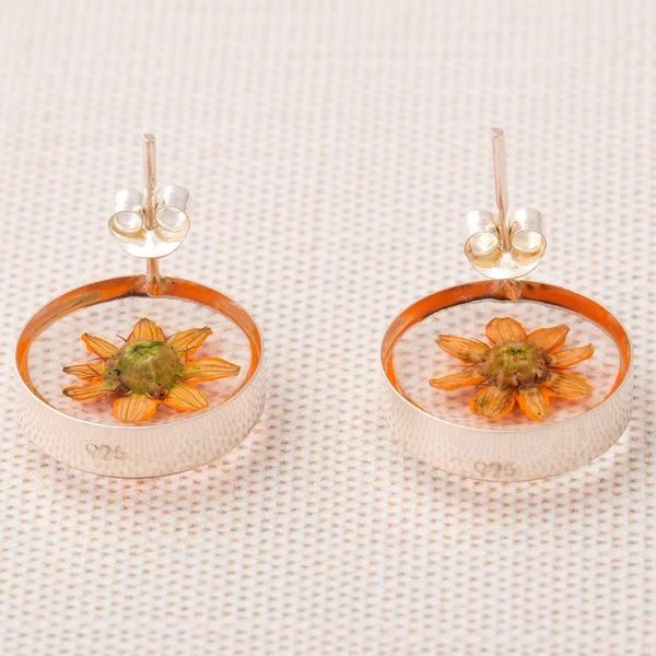 Alternate image for Real Flower Resin Stud Earrings with Sterling Silver Accent Sweet Bloom