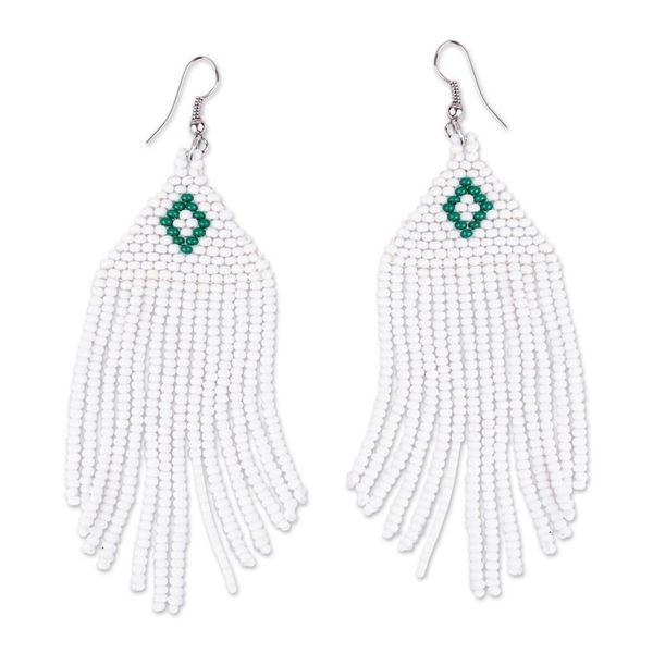 Alternate image for White and Turquoise Beaded Long Earrings Mount Kenya