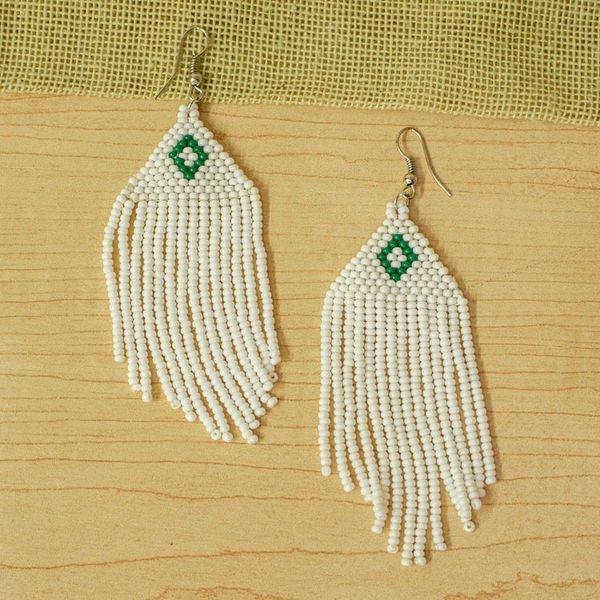 Alternate image for White and Turquoise Beaded Long Earrings Mount Kenya