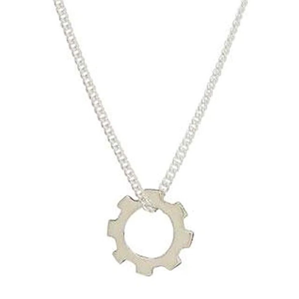 Sterling Silver Minimalist Cog Pendant Necklace from Mexico 'Momentum'