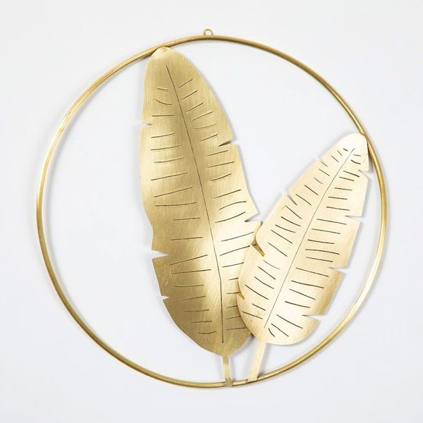 Alternate image for High-Polished Round Brass Banana Leaf Wall Art Banana