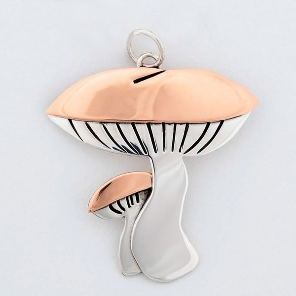 Alternate image for Sterling Silver and Copper Mushroom Fungi Pendant Mushroom Duo