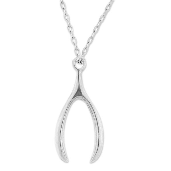 Alternate image for Polished Silver-Plated Pewter Wishbone Pendant Necklace Lucky Wishbone
