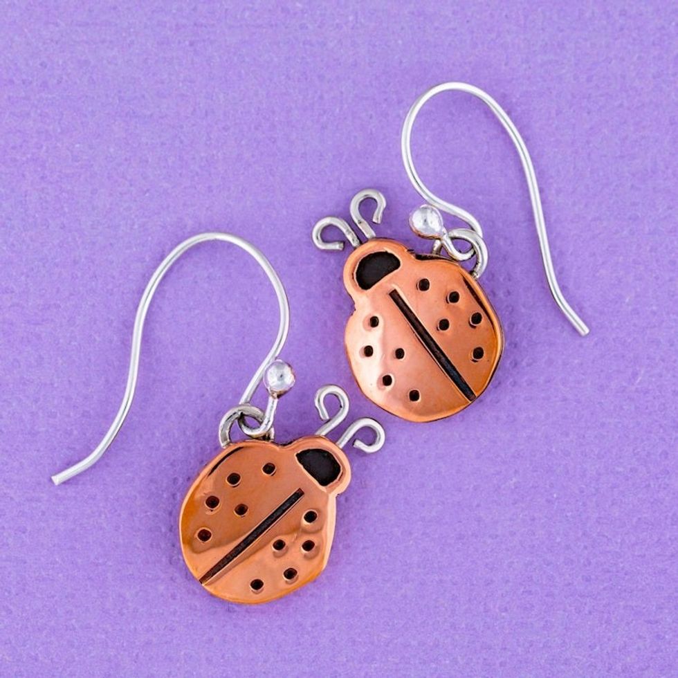 Copper Ladybug Dangle Earrings from Mexico 'Lucky Ladybug'