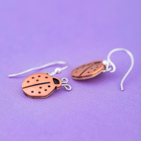 Alternate image for Copper Ladybug Dangle Earrings from Mexico Lucky Ladybug
