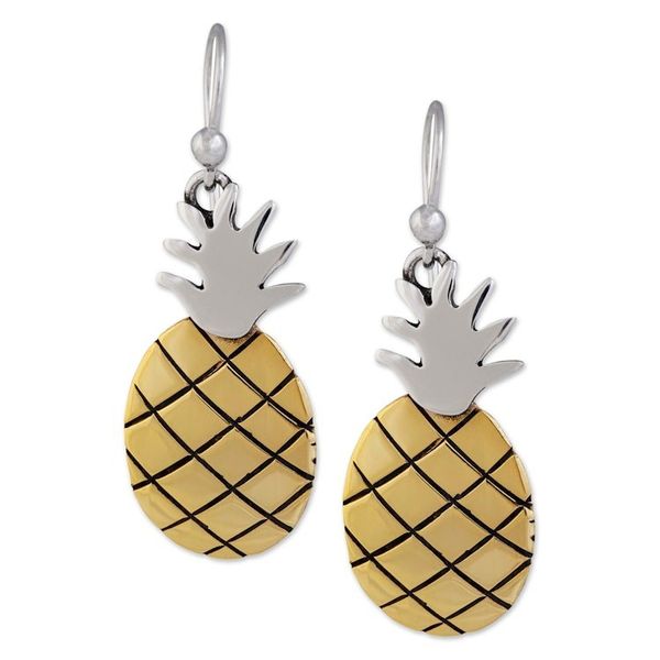Alternate image for Polished Sterling Silver and Brass Pineapple Dangle Earrings Juicy Pineapple