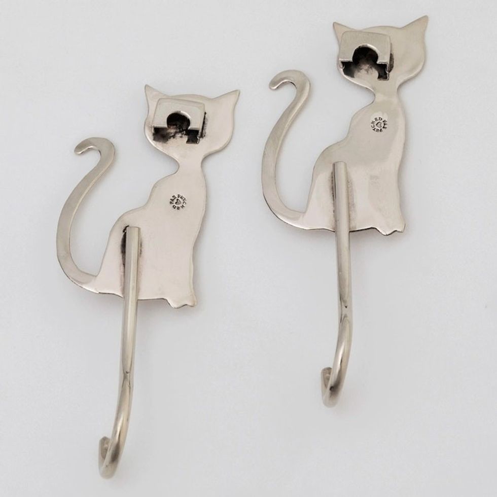 Set of 2 Metal Cat Wall Hooks from Mexico 'Sassy Cat'