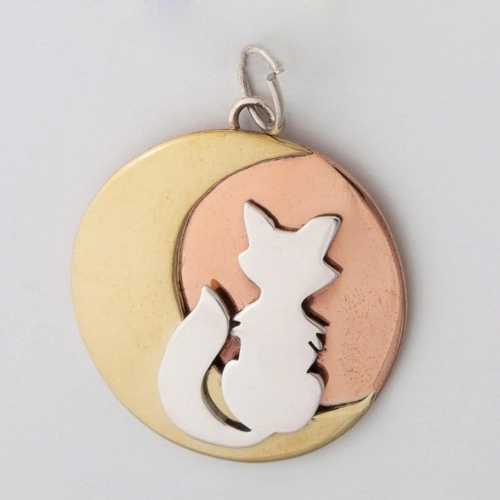 Handmade Sterling Silver Fox Pendant from Mexico 'Fox at Midnight'