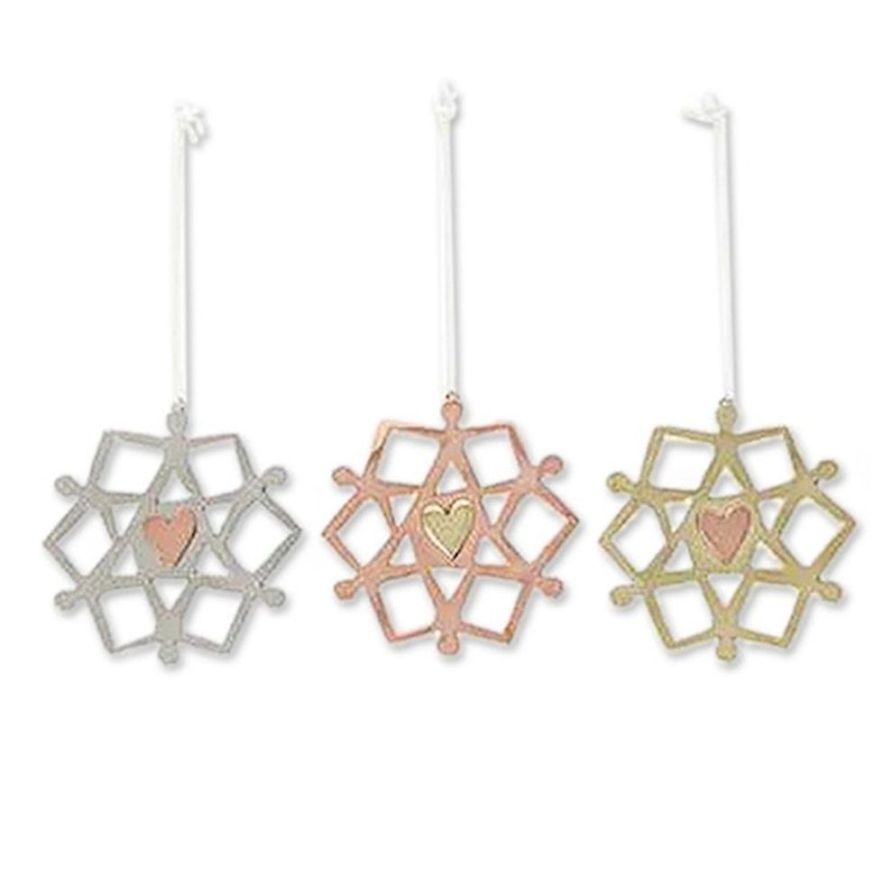 Set of Three Polished Mixed Metal Snowflake Ornaments 'Harmony Snowflake'