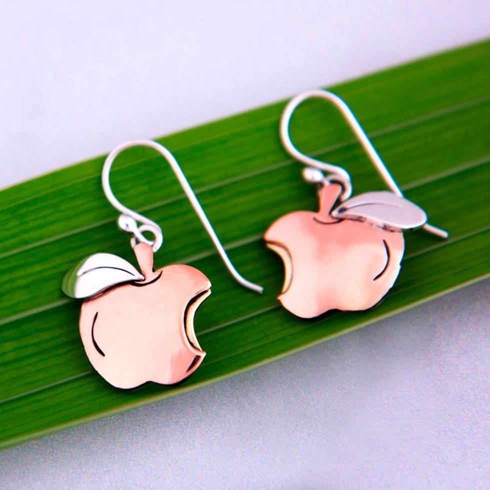 Sterling Silver and Copper Apple Dangle Earrings 'An Apple a Day'