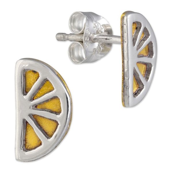 Alternate image for Whimsical Sterling Silver and Brass Lemon Stud Earrings Lemon Slice