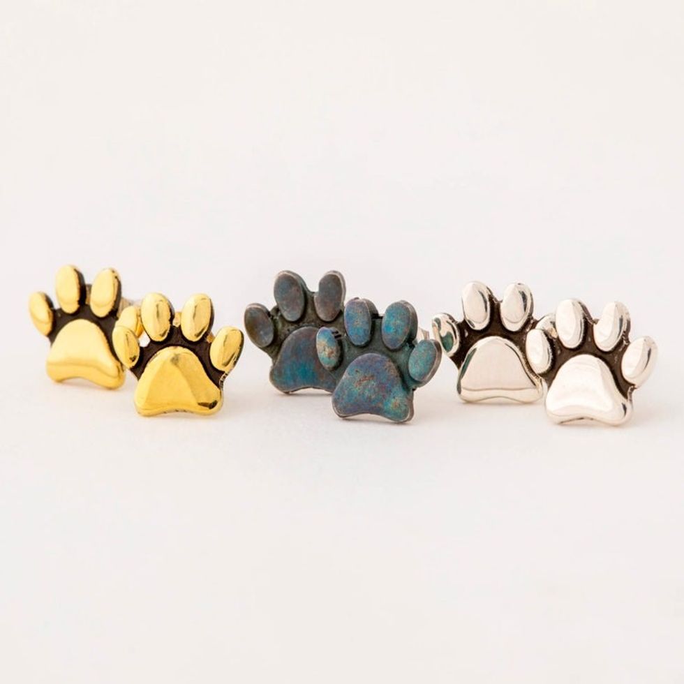 Set of 3 Paw Print Stud Earrings from Mexico 'All Over Paws'