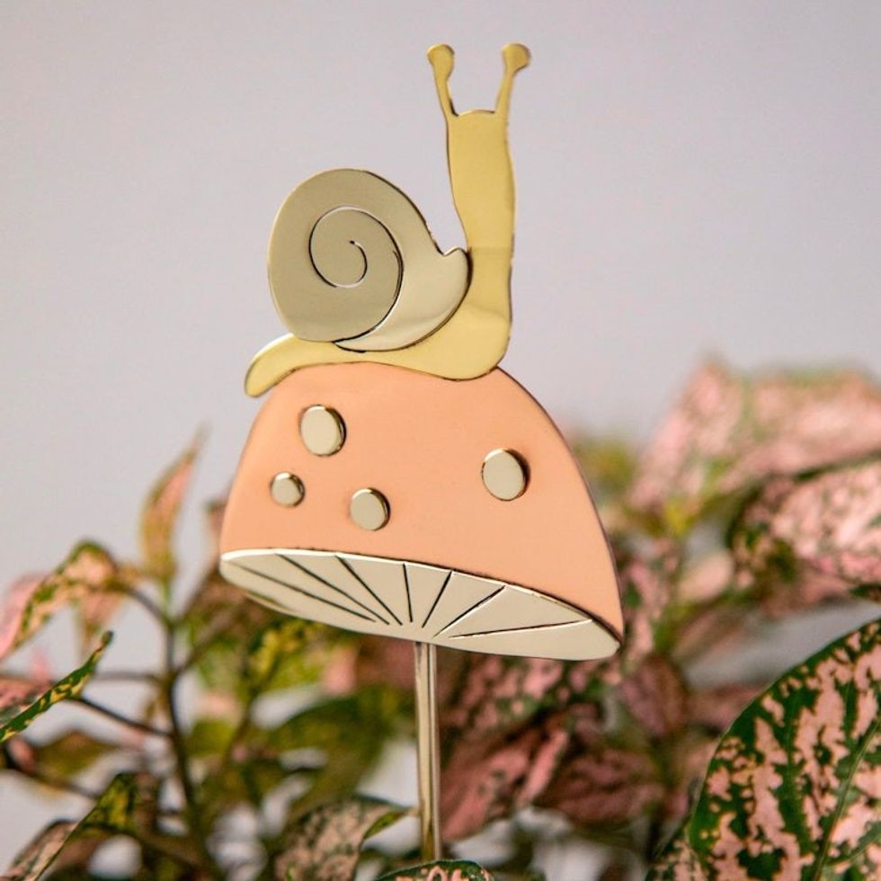 Mixed Metal Snail and Mushroom Plant Stake from Mexico 'Snail Adventure'