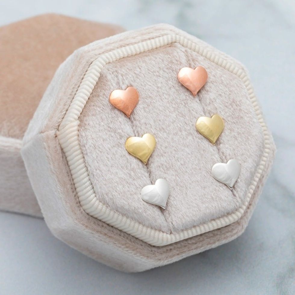 Set of Three Polished Heart-Shaped Metallic Stud Earrings 'Deluxe Heart'