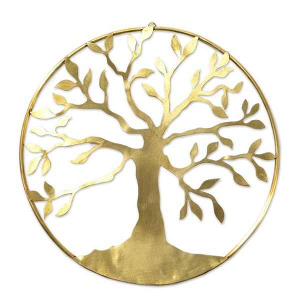Alternate image for High-Polished Nature-Themed Round Brass Wall Art Noble Tree of Life