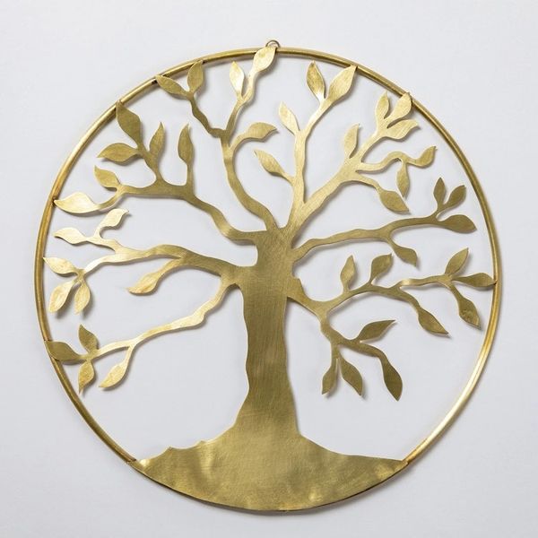 Alternate image for High-Polished Nature-Themed Round Brass Wall Art Noble Tree of Life