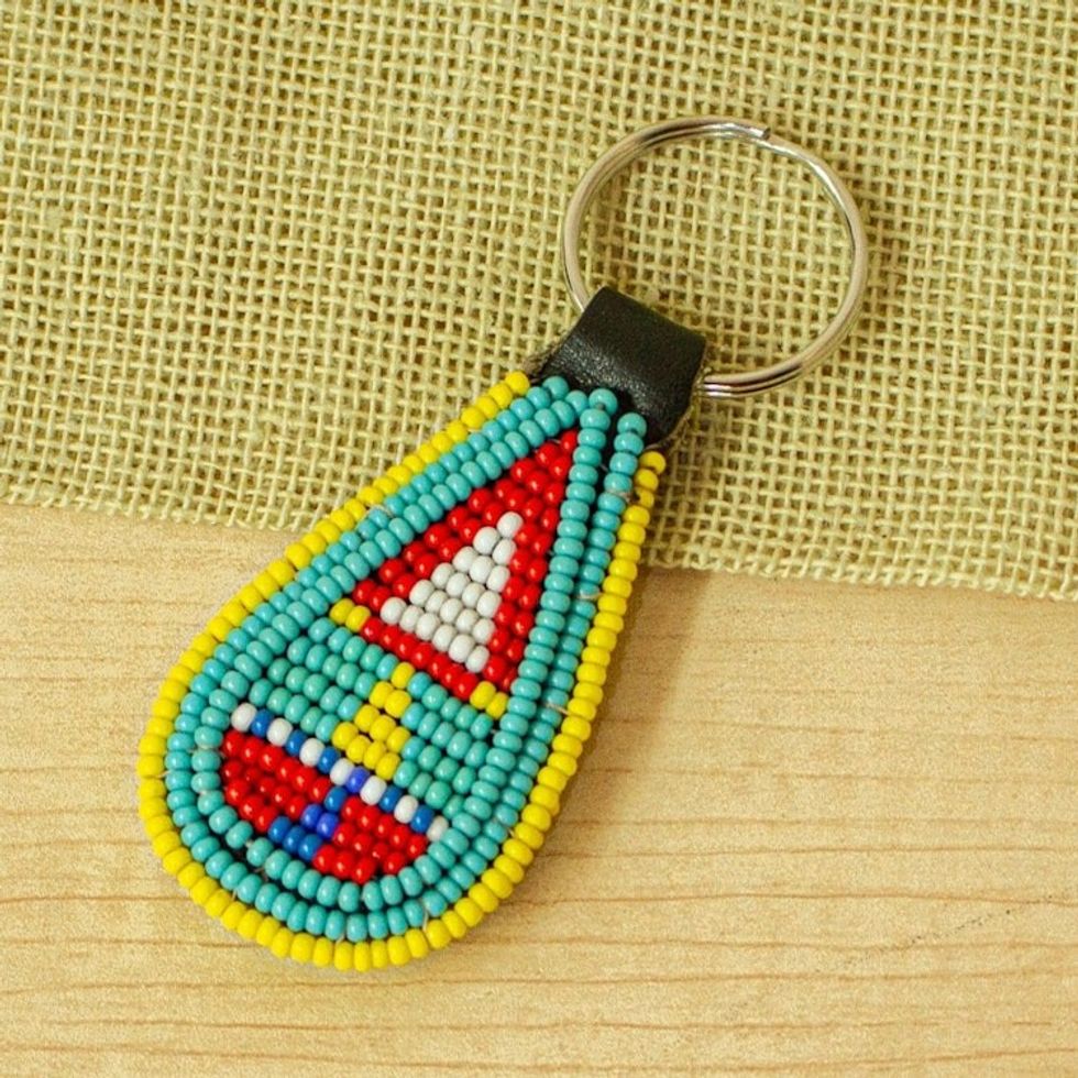 Multicolored Handmade Beaded Key Fob 'Savanna Sunshine'