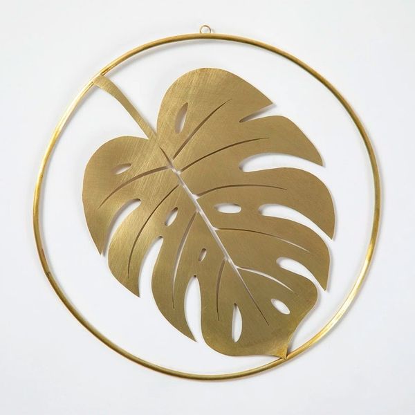 Alternate image for High-Polished Round Brass Monstera Leaf Wall Art Monstera
