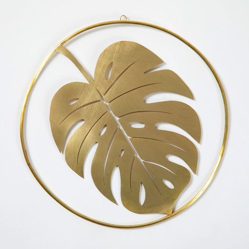 High-Polished Round Brass Monstera Leaf Wall Art 'Monstera'