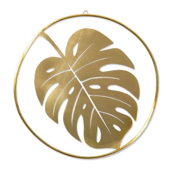 Alternate image for High-Polished Round Brass Monstera Leaf Wall Art Monstera