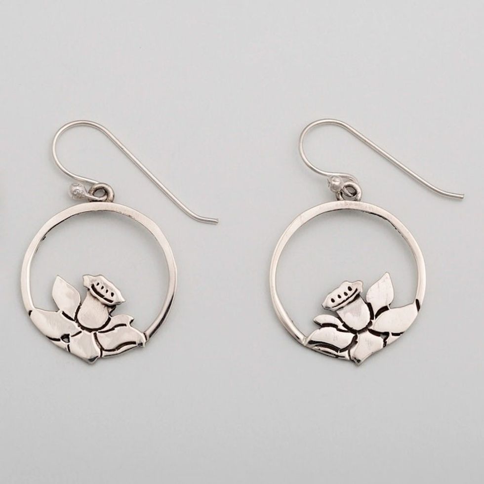 Sterling Silver Flower Dangle Earrings from Mexico 'Floral Delight'