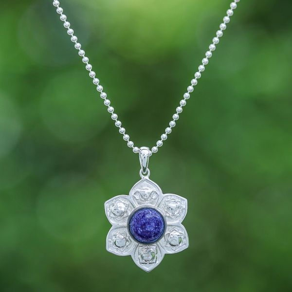 Alternate image for Lapis Lazuli and Sterling Silver Floral Necklace Chakra Regal Spirit