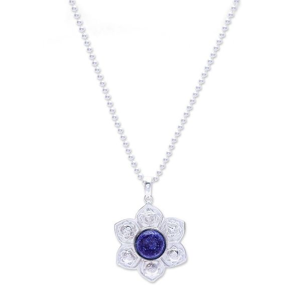 Alternate image for Lapis Lazuli and Sterling Silver Floral Necklace Chakra Regal Spirit