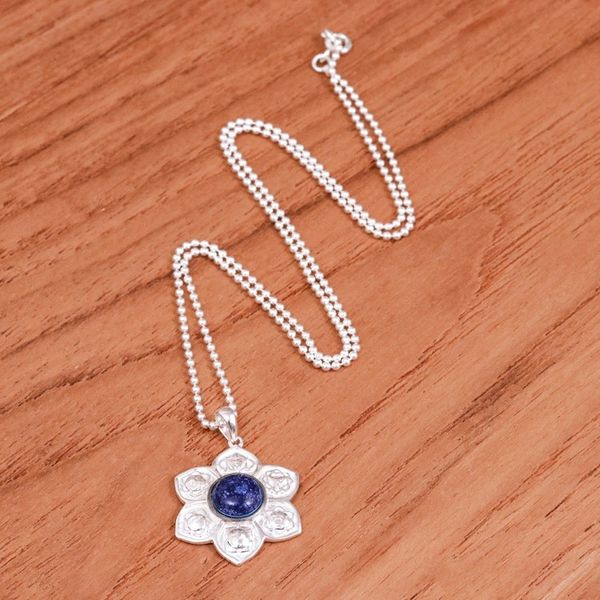 Alternate image for Lapis Lazuli and Sterling Silver Floral Necklace Chakra Regal Spirit