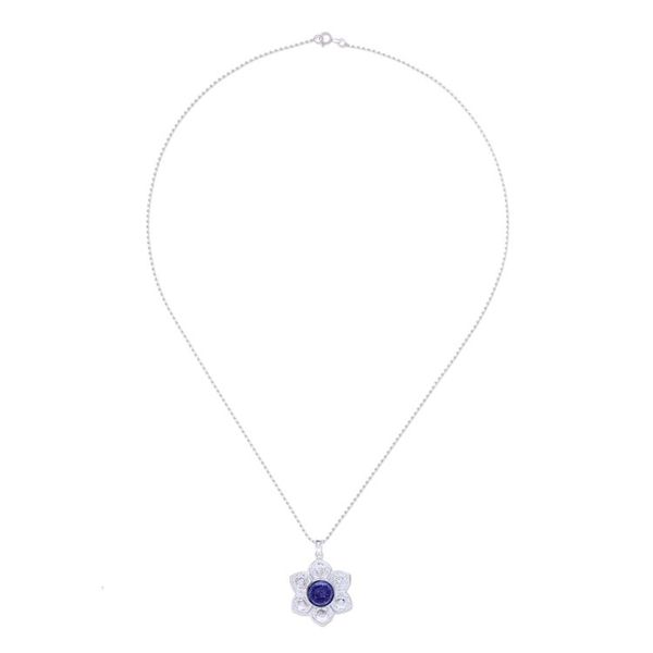 Alternate image for Lapis Lazuli and Sterling Silver Floral Necklace Chakra Regal Spirit