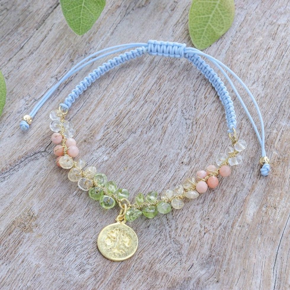 Gold-Accented Tree of Life Multi-Gemstone Macrame Bracelet 'Eternal Tree'