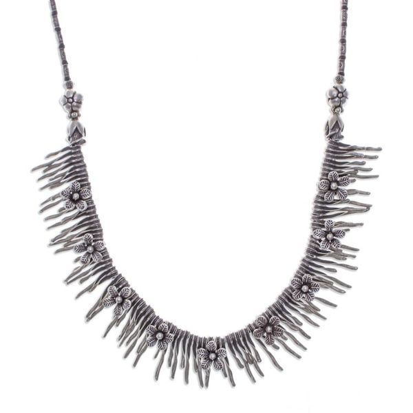 Alternate image for Spring-Themed Oxidized Sterling Silver Waterfall Necklace Blooming Cascade