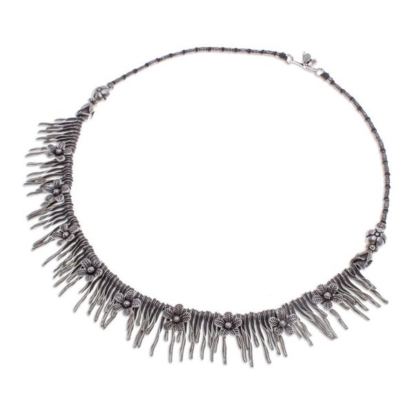 Alternate image for Spring-Themed Oxidized Sterling Silver Waterfall Necklace Blooming Cascade